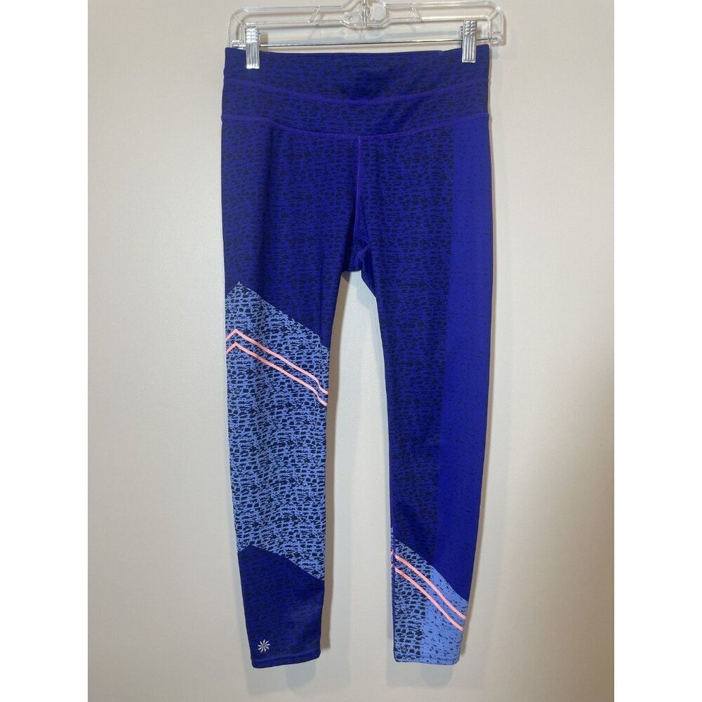 Athleta Asym Camo Sonar 7/8 Leggings Cobalt Blue Stripe Pocket Compression SZ‎ S - Picture 2 of 11